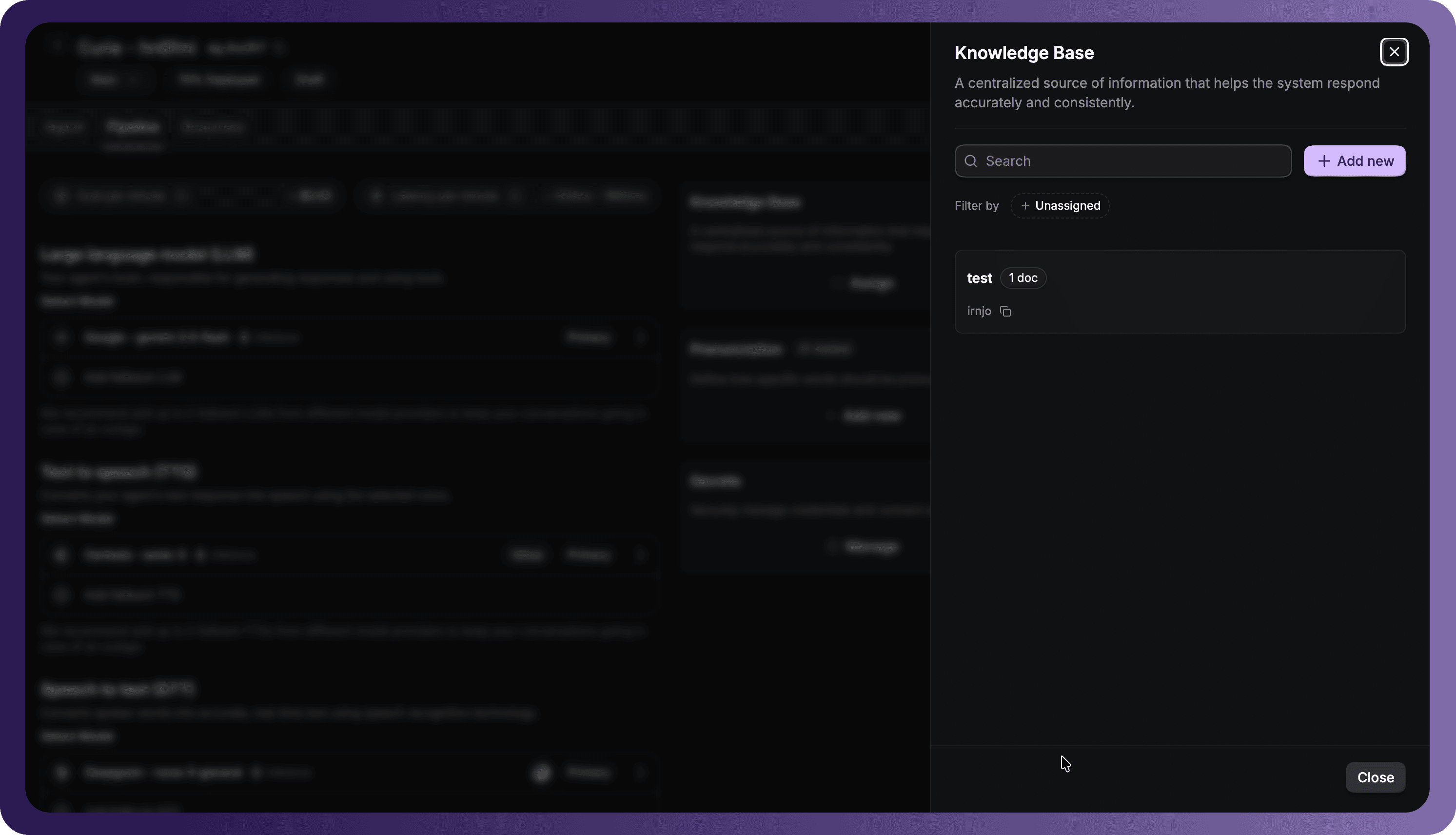 Add Knowledge Base in VideoSDK