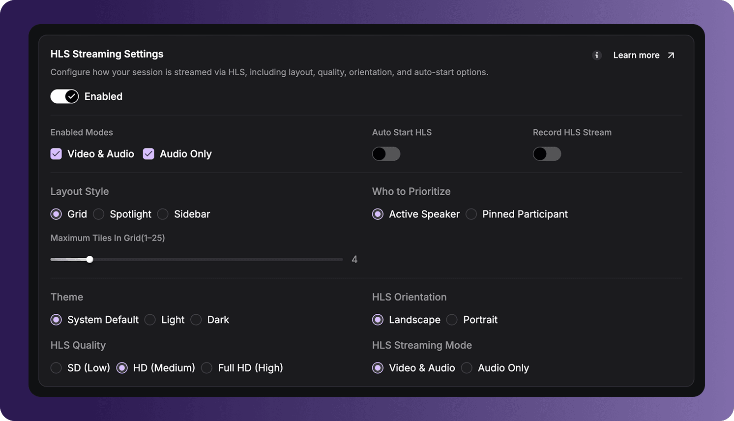 HLS Streaming Settings