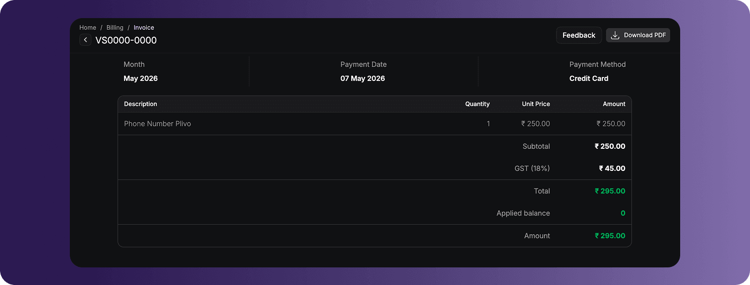 Billing History Details