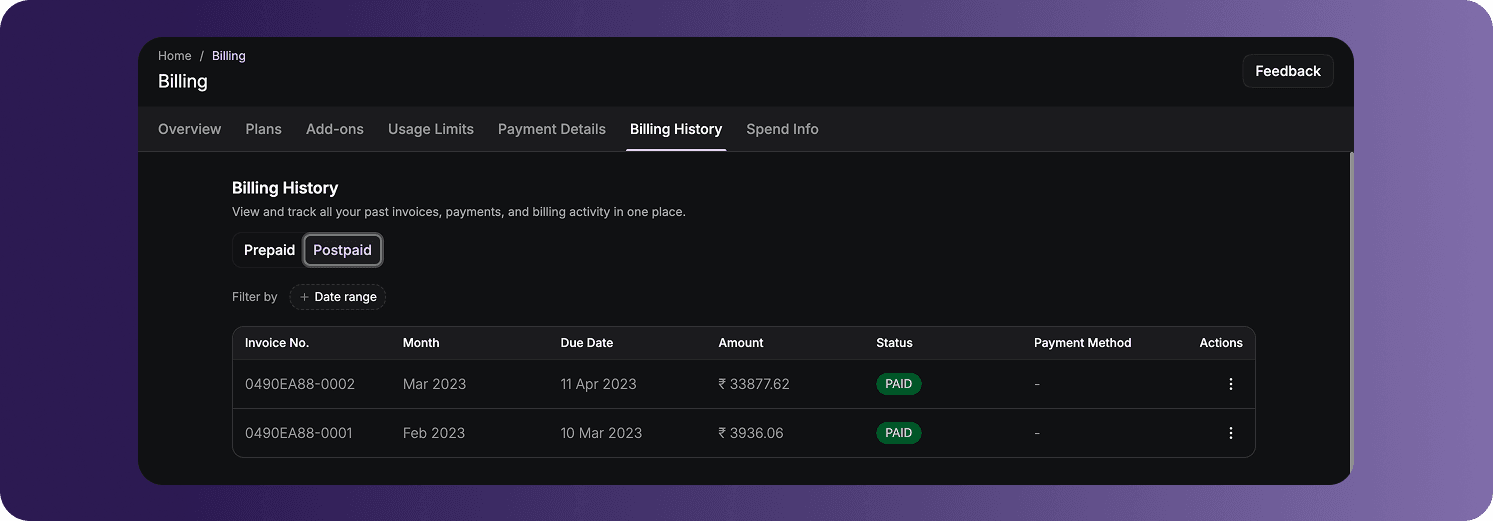 Billing History Postpaid