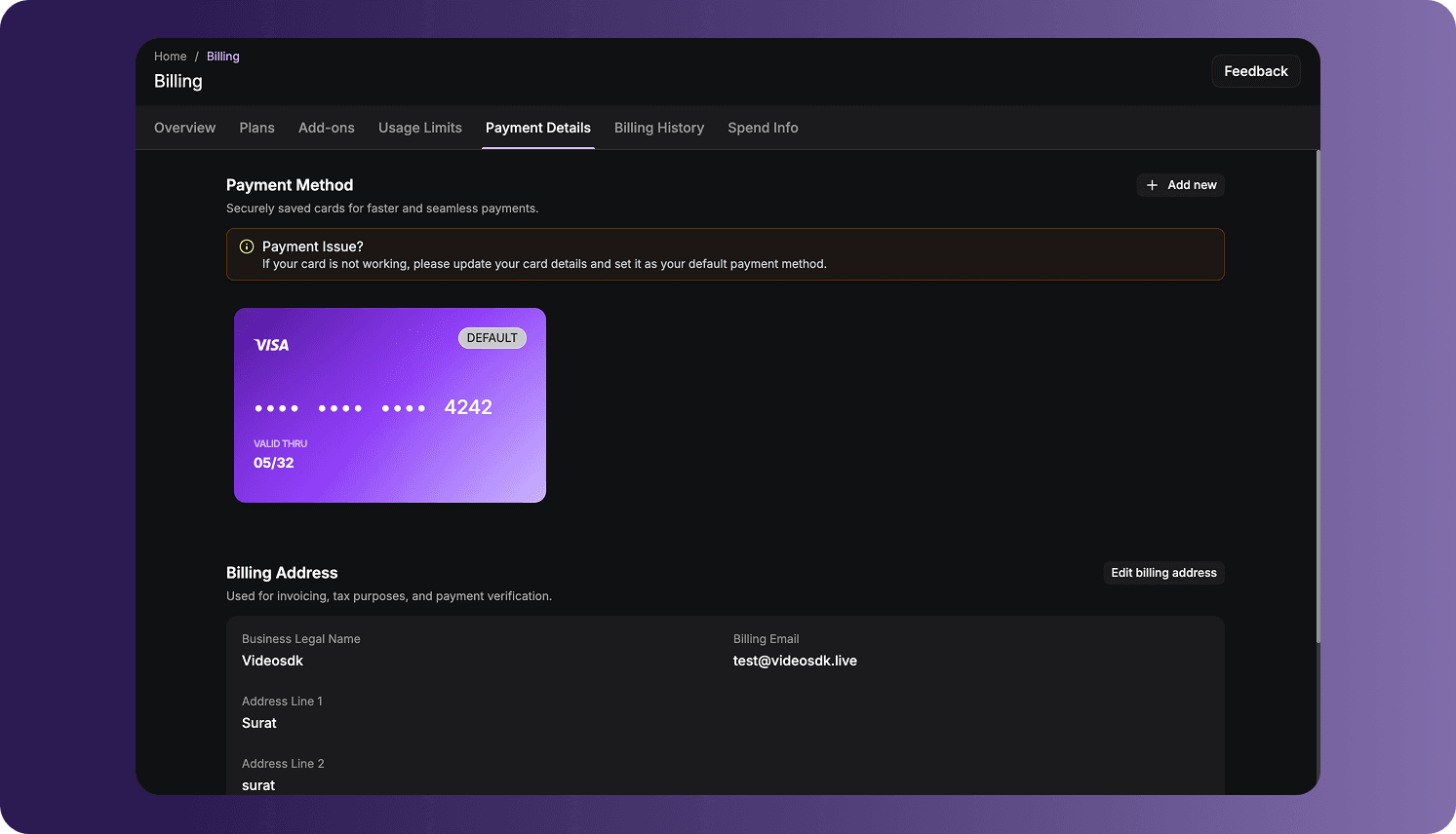 Billing Payment Details
